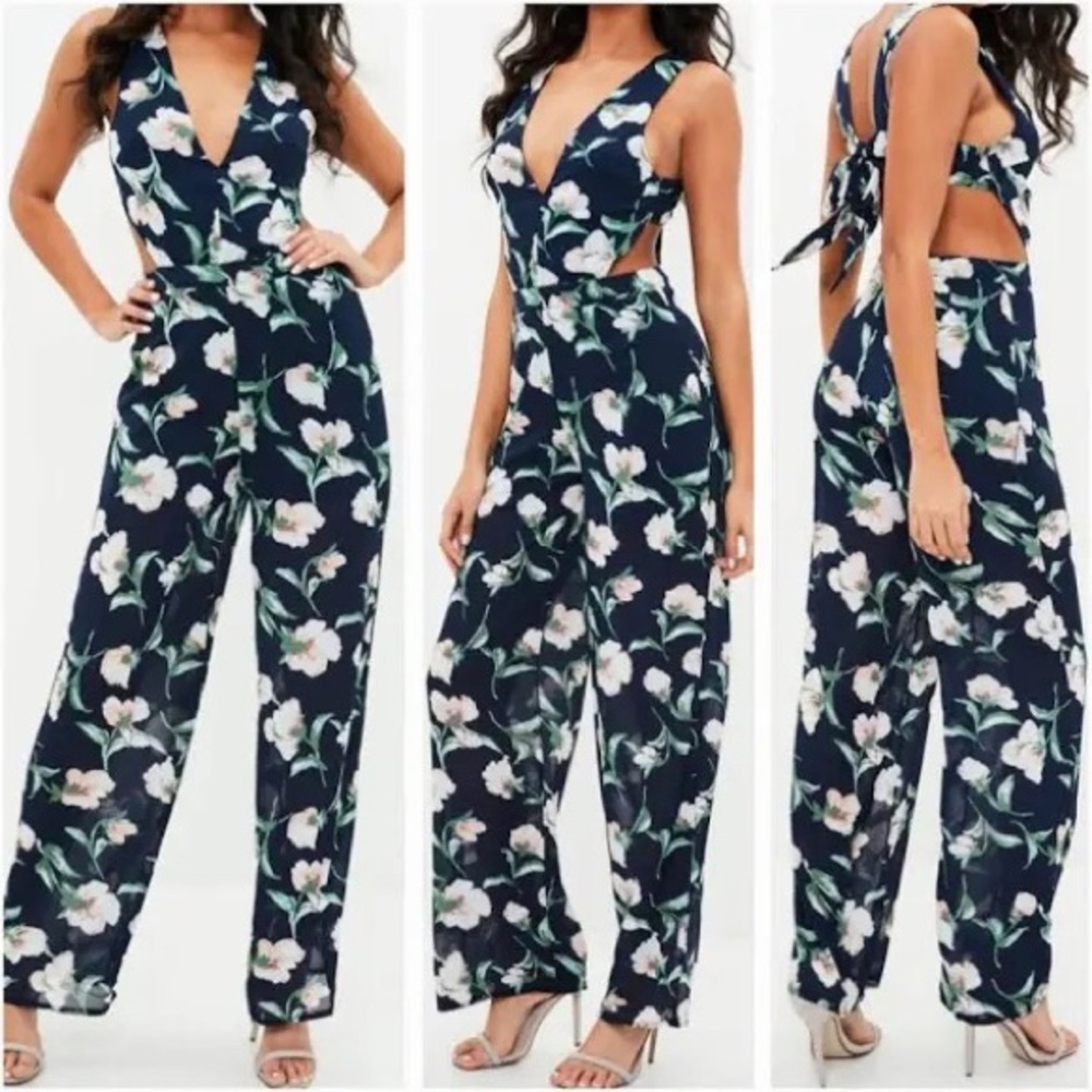 Missguided Tie-Back Floral Jumpsuit | Size AU 6 (US 2)
